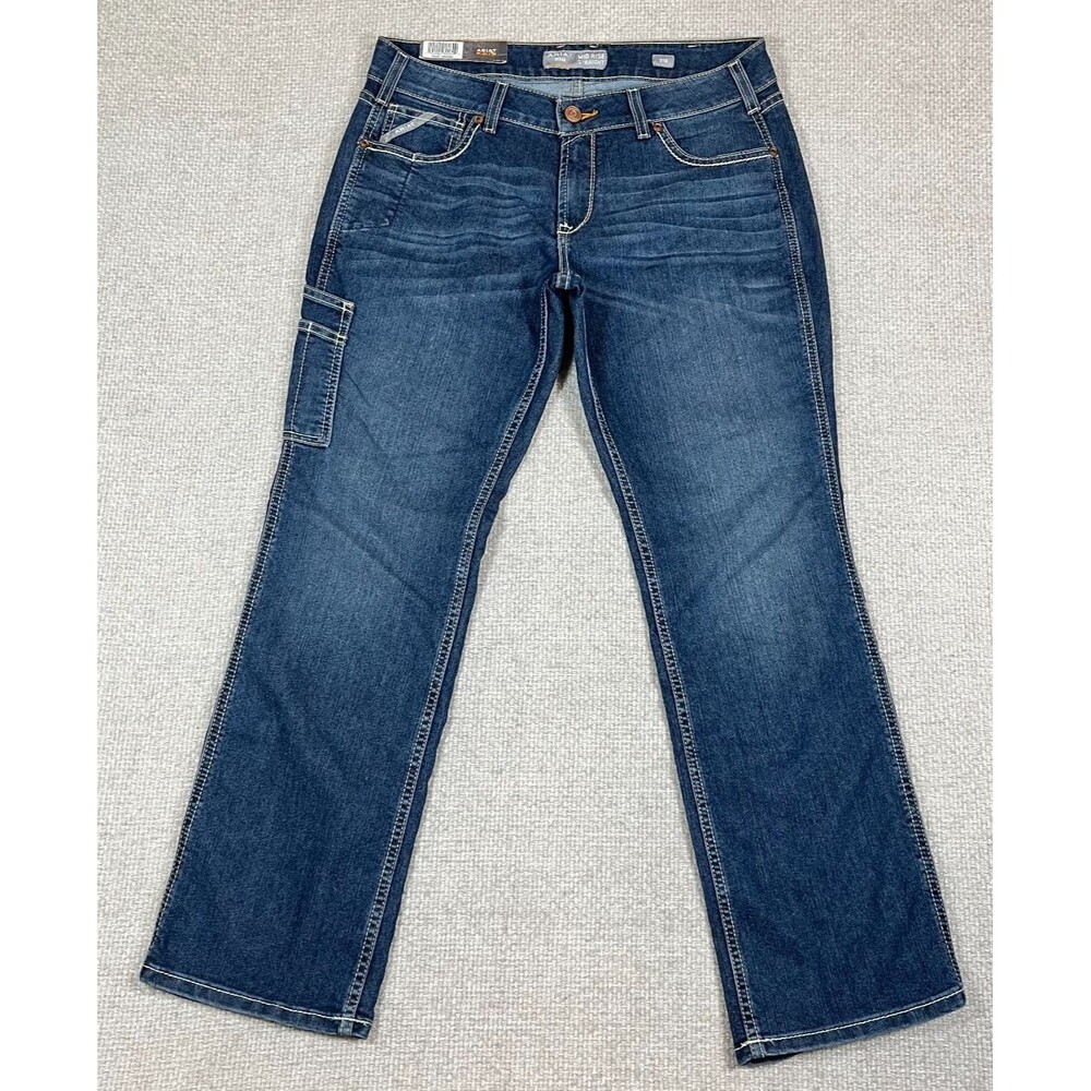 NWT Ariat Rebar DuraStretch Riveter Jeans Womens 31S Mid Rise Blue Denim (34x31)